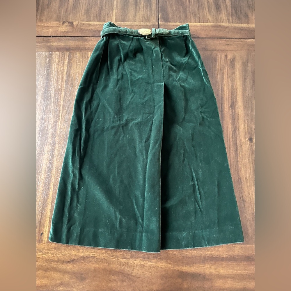 Vintage 60s 70s John Meyer Emerald Green Velvet A-Line Women's Skirt with Belt S